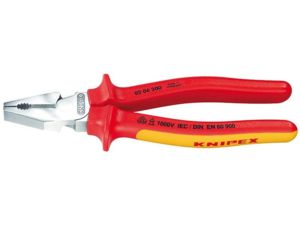 Silové kombinované kleště 200 mm - VDE 1000V. KNIPEX 02 06 200 - chromováno, vícesložkové návleky