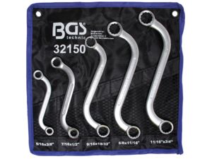 Oboustranné očkové klíče 3/8" ÷ 3/4" BGS1032150, S-forma, dvanáctihran. Sada 5 dílů v tašce