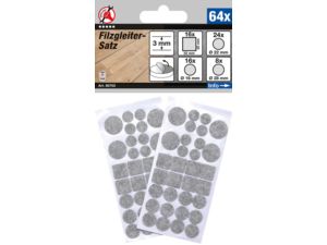 Filcové podložky pod nábytek Kraftmann BGS1080703, samolepicí, šedě melírované. Sada 64 dílů