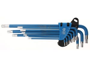 Zástrčné klíče TORX (T-profil) T10 ÷ T50 BGS1035105 extra dlouhé, s otvorem, oplastované. Sada 9 dílů