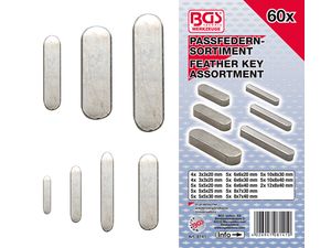 Těsná pera 3x3x20 mm ÷ 12x8x40 mm BGS108141 Sortiment 60 dílů