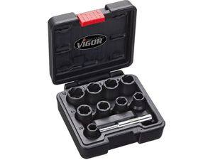 Sada vytahovačů šroubů šroubovitá drážka 1/2" 34mm vyrážecí klín, 10 ks. 10-19mm kufřík