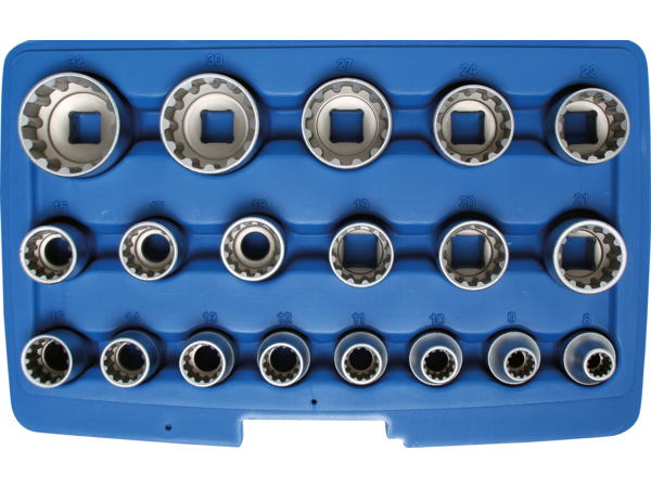 Nástrčné hlavice BGS 1/2" Gear Lock 8 ÷ 32 mm (Sada 19 dílů)