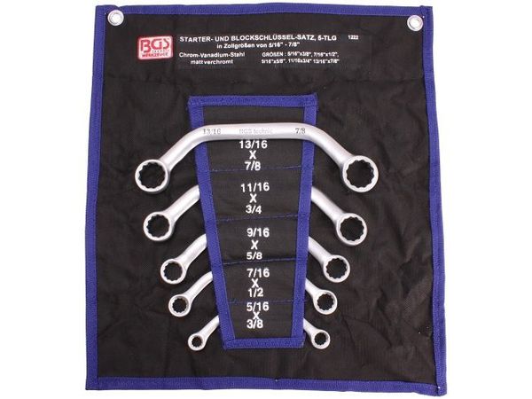 Oboustranné očkové klíče 1/4 ÷ 7/8" BGS101222 palcové, C-forma, dvanáctihran. Sada 5 dílů
