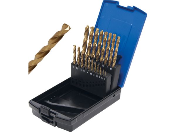 Spirálové vrtáky 1 ÷ 10 mm HSS-G BGS102040 s titanovým povrchem. Sada 19 dílů