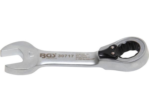 Očkoplochý klíč 17 mm s ráčnou BGS1030717, extra krátký