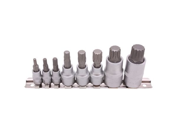 hlavice zástrčné 1/4"+3/8"+1/2" XZN profil M4 - M16, 8 dílů