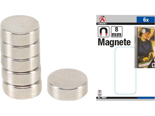 Magnety pr. 8 mm Kraftmann BGS1079907 extra silné. Sada 6 dílů
