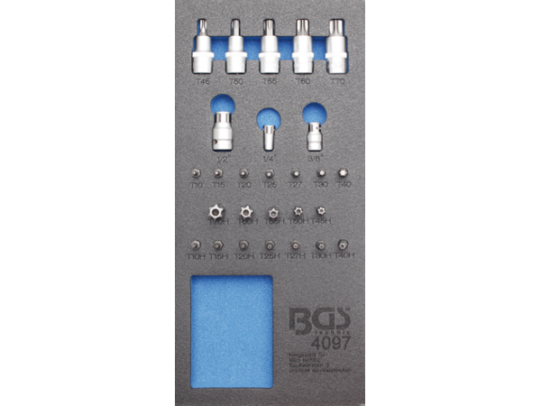 Nářaďový modul 1/3 - BGS104097 Bity 1/4" a zástrčné hlavice 1/2" T-profil. Sada 27 dílů