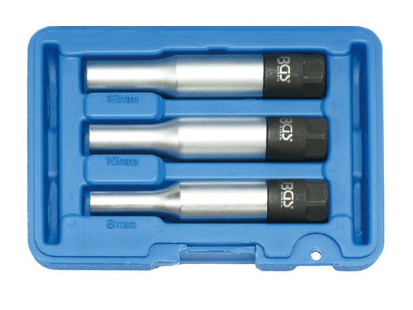 Nástrčné hlavice 3/8" 8 ÷ 12 mm, délka 120 mm BGS107195 s omezovačem krouticího momentu na žhavící svíčky. Sada 3 díly