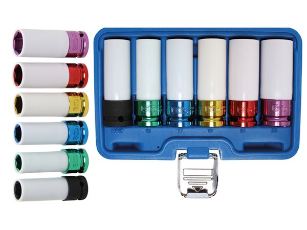 Nástrčné hlavice 1/2" 15 ÷ 22 mm BGS107307, prodloužené s plast. ochrannou Sada 6 dílů