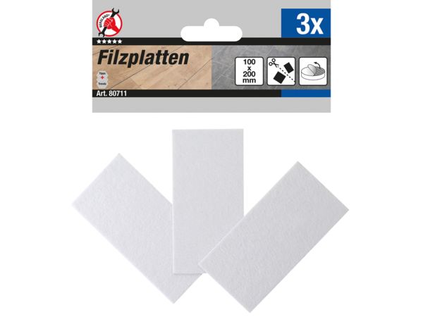 Plstěné kluzáky Kraftmann 100 x 200 mm, bílé BGS1080711 Sada 3 ks