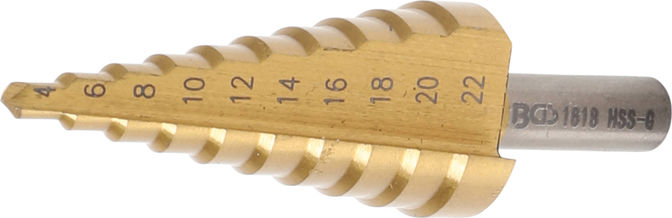 Stupňovitý vrták HSS průměr 4 ÷ 22 mm BGS101618 s TiN povrchem