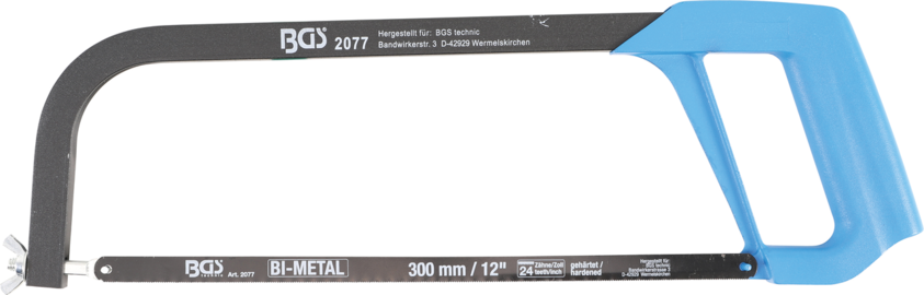 Profesionální ruční oblouková pila BGS102077 ze stabilní čtyřhranné trubky 300 mm Včetně pilového listu HSS (2 ks)