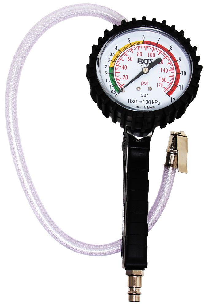 Měřič tlaku pneumatik - pneuměřič DL 0 ÷ 12 Barů BGS103242, manometr pr. 80 mm