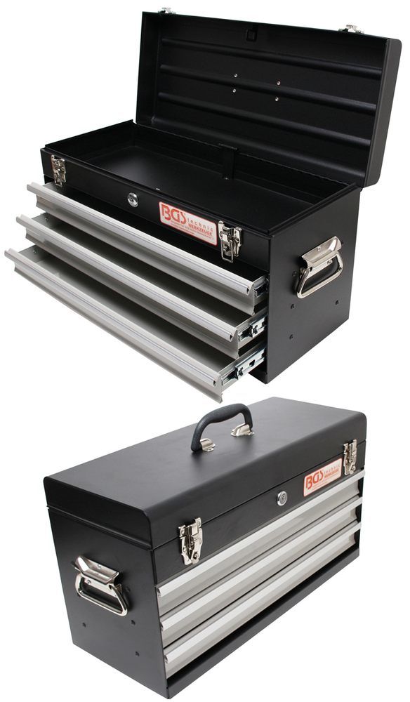 Prázdný kovový kufr na nářadí BGS103312. 3 zásuvky