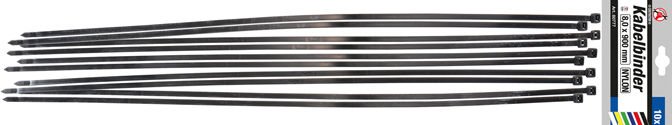 Vázací pásky Kraftmann 8,0 x 900 mm BGS1080777. Černé (Sada 10 dílů)