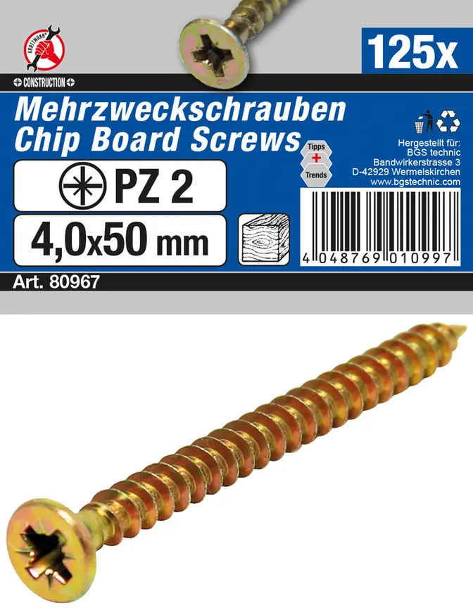 Víceúčelové šrouby křížové PZ2 4,0 x 50 mm 125 ks (BGS1080967)