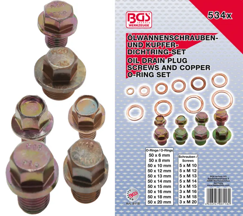 Měděné podložky a zátky BGS 8118 pro olejové výpustě (BGS108118)