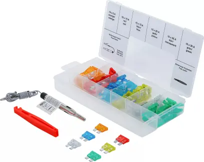 Nožové pojistky 5 ÷ 30 A BGS108124, včetně zkoušečky. Sada 92 dílů (BGS108124)