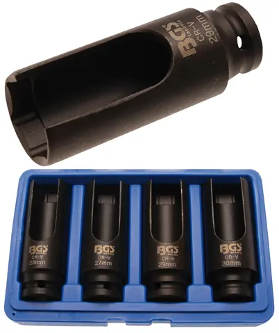 Nástrčné hlavice 1/2" šestihran 25 ÷ 30 mm BGS108351, tvrzené. Sada 4 díly pro vstřikovače (BGS108351)