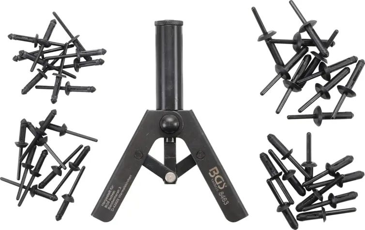 Nýtovací kleště na plastové trhací nýty 5,0 ÷ 6,3 mm BGS108463. Sada včetně 40 ks nýtů (BGS108463)