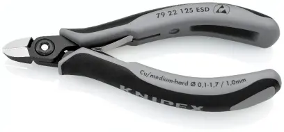 Přesné boční štípací kleště pro elektroniku 125 mm KNIPEX 79 22 125 ESD - leštěná hlava, vícesložkové návleky (EDE53640020)