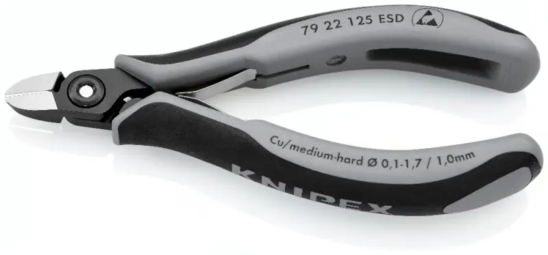 Přesné boční štípací kleště pro elektroniku 125 mm KNIPEX 79 22 125 ESD - leštěná hlava, vícesložkové návleky (EDE53640020)