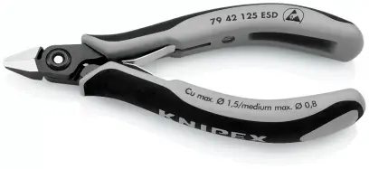 Přesné boční štípací kleště pro elektroniku 125 mm KNIPEX 79 42 125 ESD - leštěná hlava, vícesložkové návleky (EDE53640030)