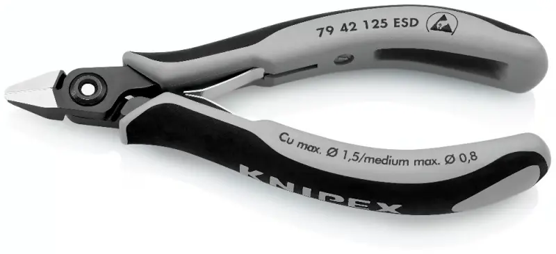 Přesné boční štípací kleště pro elektroniku 125 mm KNIPEX 79 42 125 ESD - leštěná hlava, vícesložkové návleky (EDE53640030)