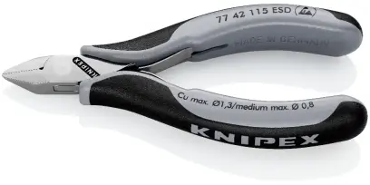 Boční štípací kleště pro elektroniku 115 mm KNIPEX 77 42 115 ESD - leštěná hlava, vícesložkové návleky (EDE53680020)
