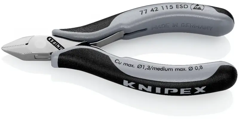 Boční štípací kleště pro elektroniku 115 mm KNIPEX 77 42 115 ESD - leštěná hlava, vícesložkové návleky (EDE53680020)