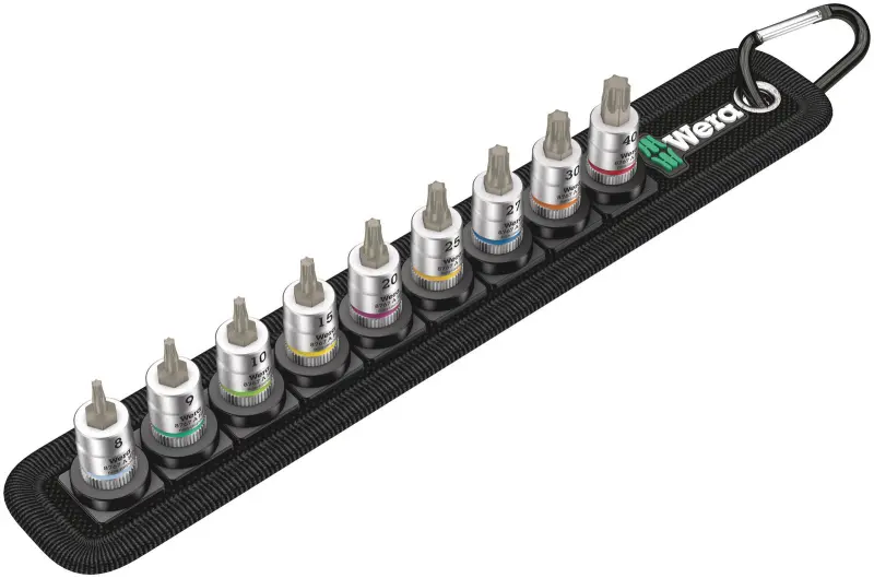 Wera 003882 Zástrčné bitové hlavice Zyklop 1/4" TX 8 ÷ TX 40 Belt A 3 TORX® HF, přidržovací fce - 9 dílů (W05003882001)