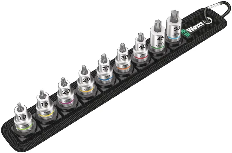 Wera 003972 Zástrčné bitové hlavice Zyklop 3/8" TX 10 ÷ TX 50 Belt B 3 TORX® HF, přidržovací - 9 dílů (W05003972001)