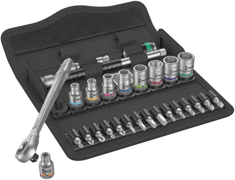 Wera 004020 Ráčnová sada Zyklop Metal 1/4" typ 8100 SA 10, palcová, průchozí - 28 dílů (W05004020001)