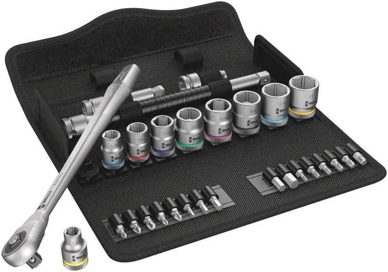 Wera 004050 Ráčnová sada Zyklop Metal 3/8" typ 8100 SB 10, palcová, průchozí - 29 dílů (W05004050001)