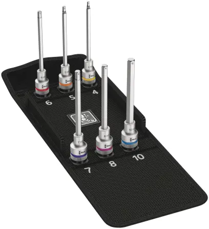 Wera 004210 Zástrčné bitové hlavice Zyklop 1/2" HEX 4 ÷ 10 mm typ 8740 C HF 2, přidržovací, prodloužené - 6 dílů (W05004210001)