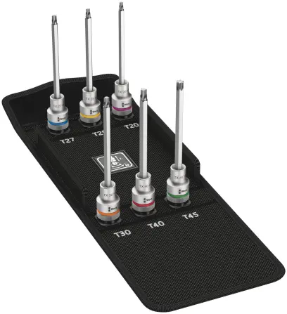 Wera 004211 Zástrčné bitové hlavice Zyklop 1/2" TX 20 ÷ TX 45 typ 8767 C TORX HF 2, přidržovací, prodloužené - 6 dílů (W05004211001)