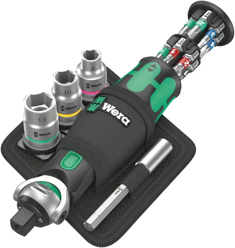 Wera 004281 Kompaktní ráčna 3/8" | 1/4" typ 8009 Zyklop Pocket Set 2, s bity a hlavicemi - 18 dílů (W05004281001)