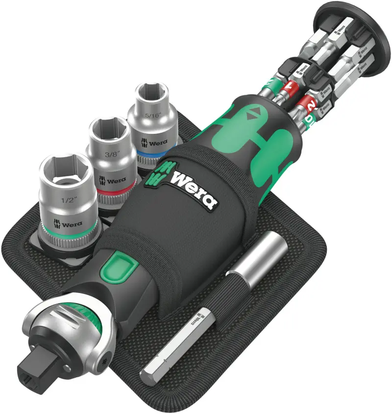 Wera 004283 Kompaktní ráčna 3/8" | 1/4" Zyklop Pocket Imperial Set 2, s bity a hlavicemi, palcové - 18 dílů (W05004283001)