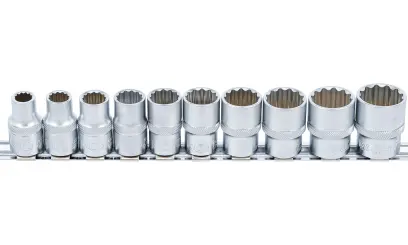 BGS 109114 Hlavice nástrčné 1/2" 12hranné 3/8 ÷ 15/16", palcové. Sada 10 ks na kolejnici (BGS109114)