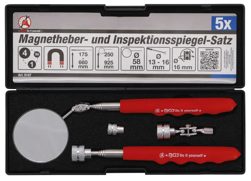 BGS 9197 Teleskopický magnet 660 mm a inspekční zrcátko 925 mm Kraftmann. 4 díly (BGS109197)