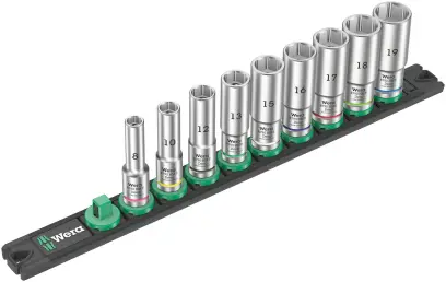 Wera 005440 Magnetická lišta B Deep 1 - nástrčné hlavice 3/8" 6hran 8 ÷ 19 mm typ 8790 HMB Deep, prodloužené - 9 dílů (W05005440001)