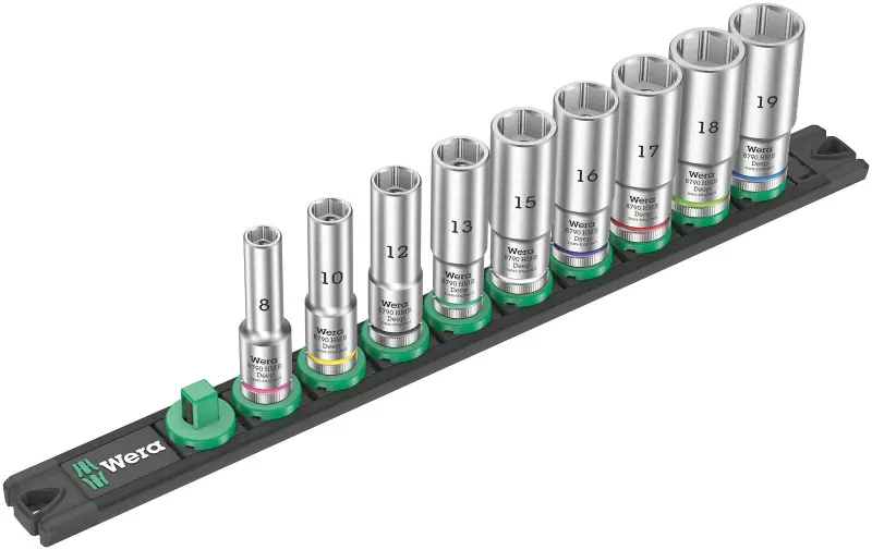 Wera 005440 Magnetická lišta B Deep 1 - nástrčné hlavice 3/8" 6hran 8 ÷ 19 mm typ 8790 HMB Deep, prodloužené - 9 dílů (W05005440001)
