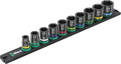 Wera 005451 Magnetická lišta B Impaktor 1 - nástrčné hlavice 3/8" 6hran 10 ÷ 24 mm typ 9607, rázové - 10 dílů (W05005451001)