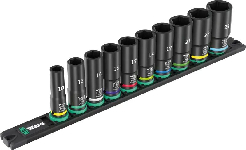 Wera 005590 Magnetický držák 9660 B Impaktor Deep 1 - nástrčné hlavice 3/8" 20 ÷ 24 mm typ 8790 B, dlouhé - 11 dílů (W05005590001)