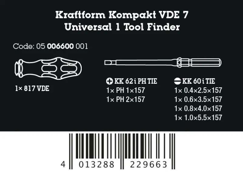 Wera 006600 Výměnné šroubovací čepele Kraftform Kompakt VDE 7 Universal 1 TIE - 7 dílů (W05006600001)