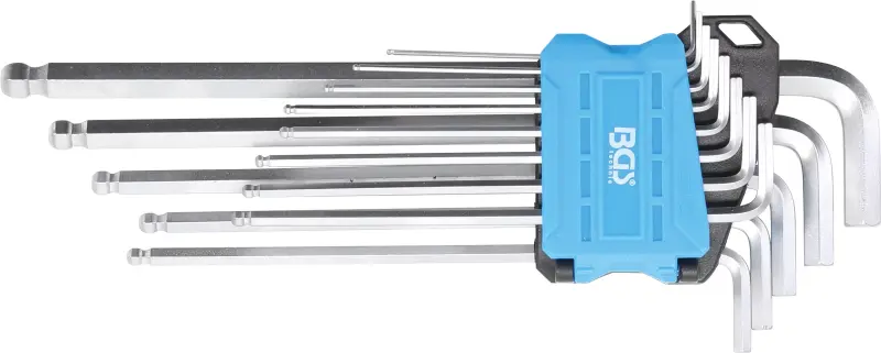 Sada zahnutých klíčů, velmi dlouhé, palcové velikosti vnitřní šestihran, vnitřní šestihran s kulovou hlavou 0,05" - 3/8" (13 dílná) BGS 9801 (BGS109801)