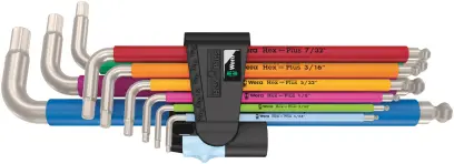 Wera 022860 3950/9 Sada úhlových klíčů Hex-Plus Multicolour Imperial Stainless 1, palcové, nerezová ocel, 9 dílný (W05022860001)