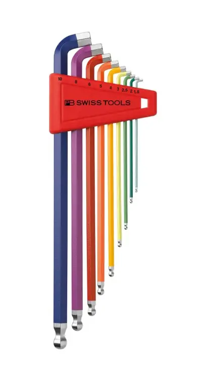 Zástrčné klíče inbus 1,5 ÷ 10 mm Swiss Tools PB 2212.LH-10 RB, dlouhé s kul.hlavou (Sada 9 dílů) (PBS7610733243761)